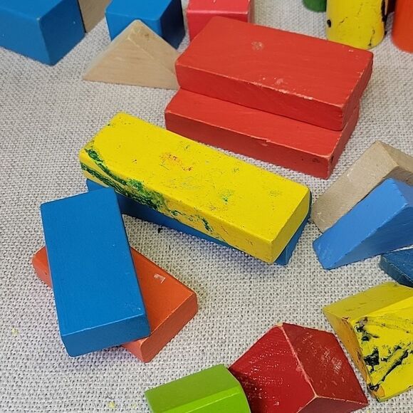 Colorful Wooden Building Blocks Mixed Shapes Kids Toys Lot of 75+ pieces - Picture 6 of 7